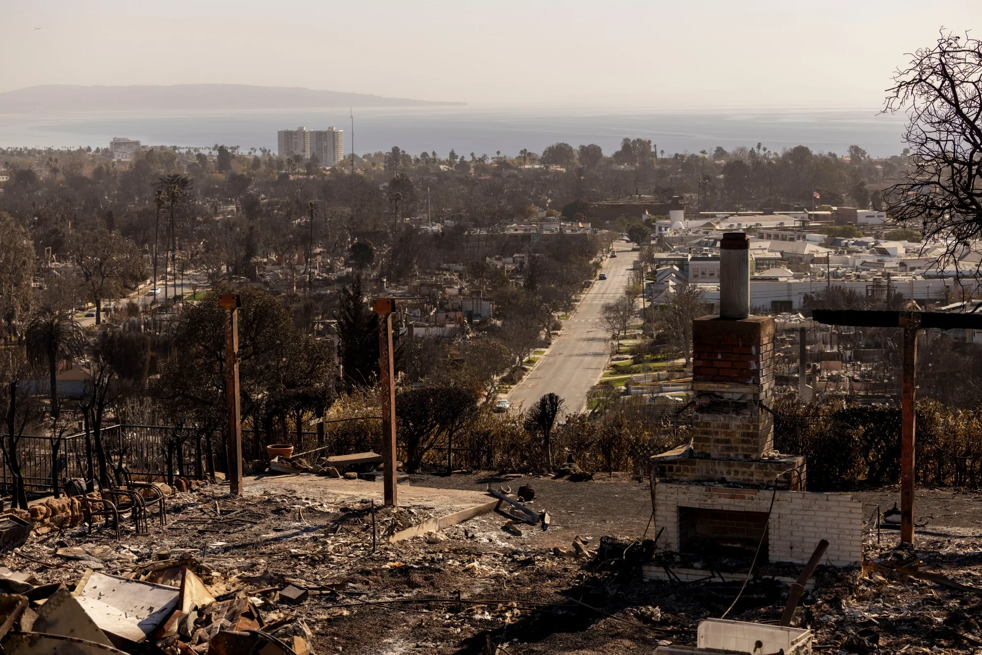 Homes destroyed by the Palisades Fire in the Pacific Palisades area of Los Angeles, on Jan. 23.