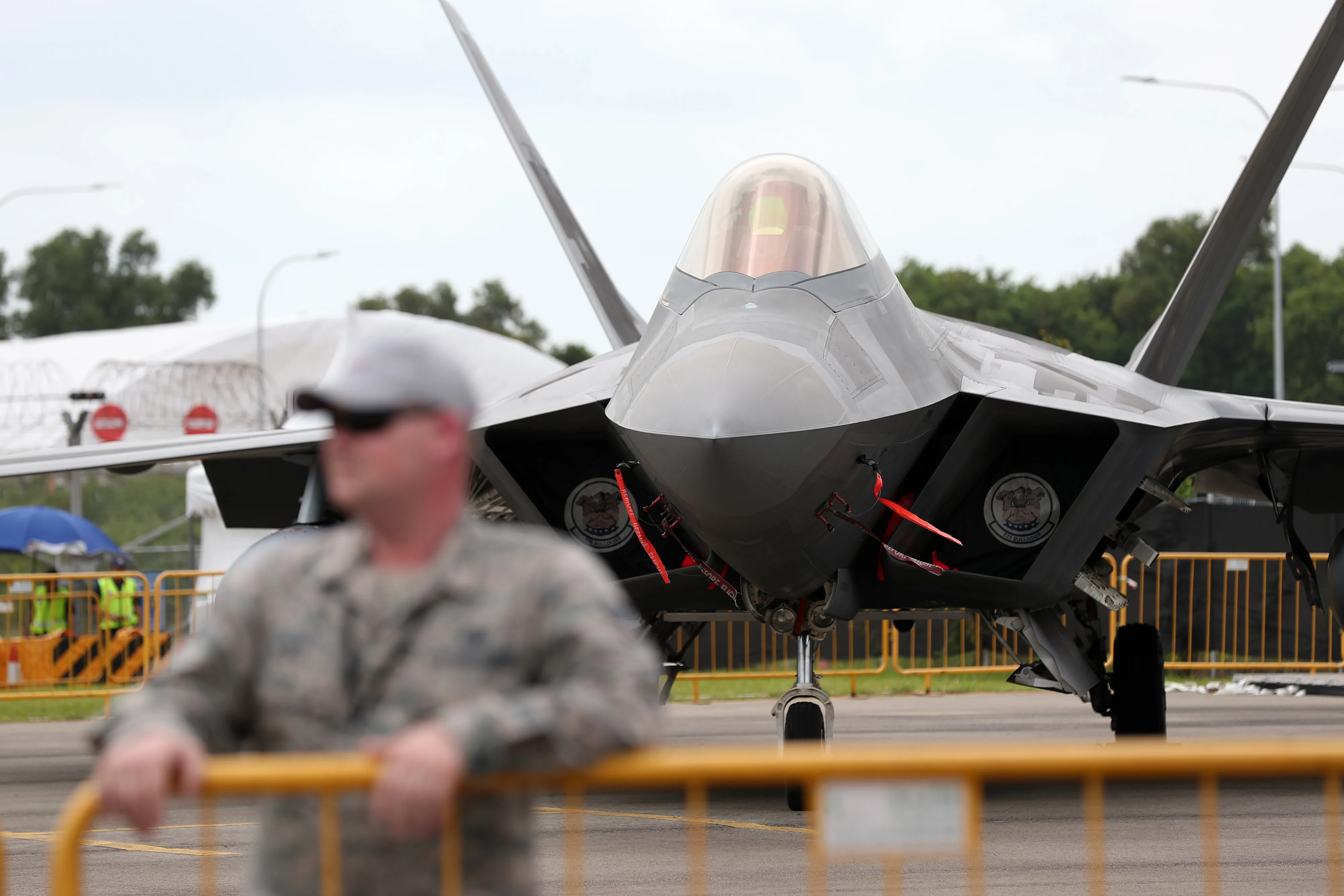 A United States Air Force (USAF) F-35B Lighting II jet, manufactured by Lockheed Martin Corp., at the Singapore Airshow held at the Changi Exhibition Centre in Singapore, on Wednesday, Feb. 7, 2018.&nbsp;