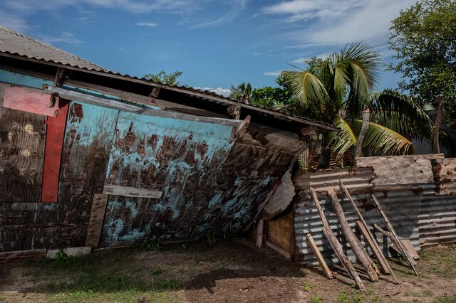 Jasper Welch's home which was lifted off its foundation by Hurricane Beryl in Rocky Point, Clarendon Parish, Jamaica on September 10, 2024.