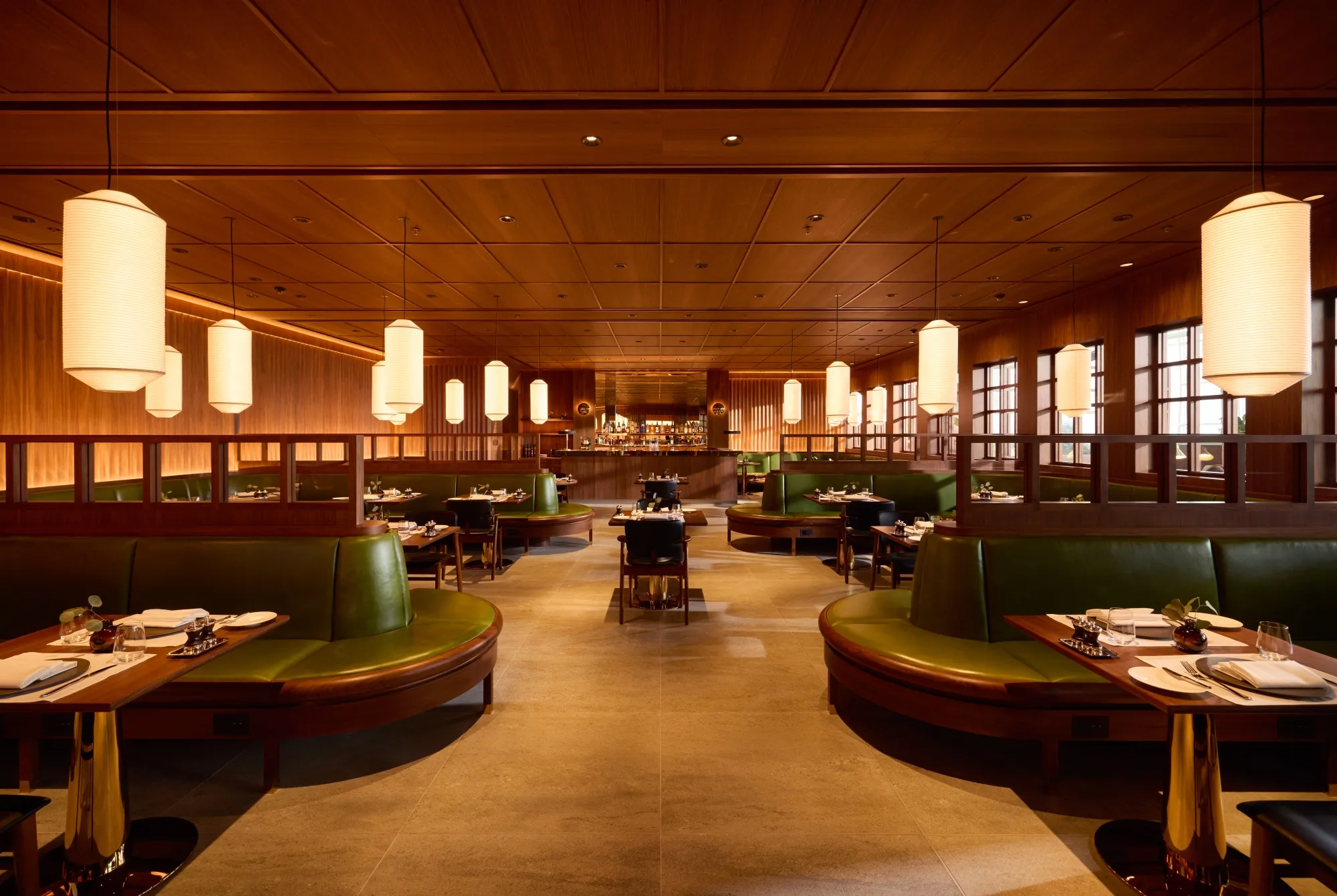 The dining room at The Wing’s first-class lounge.