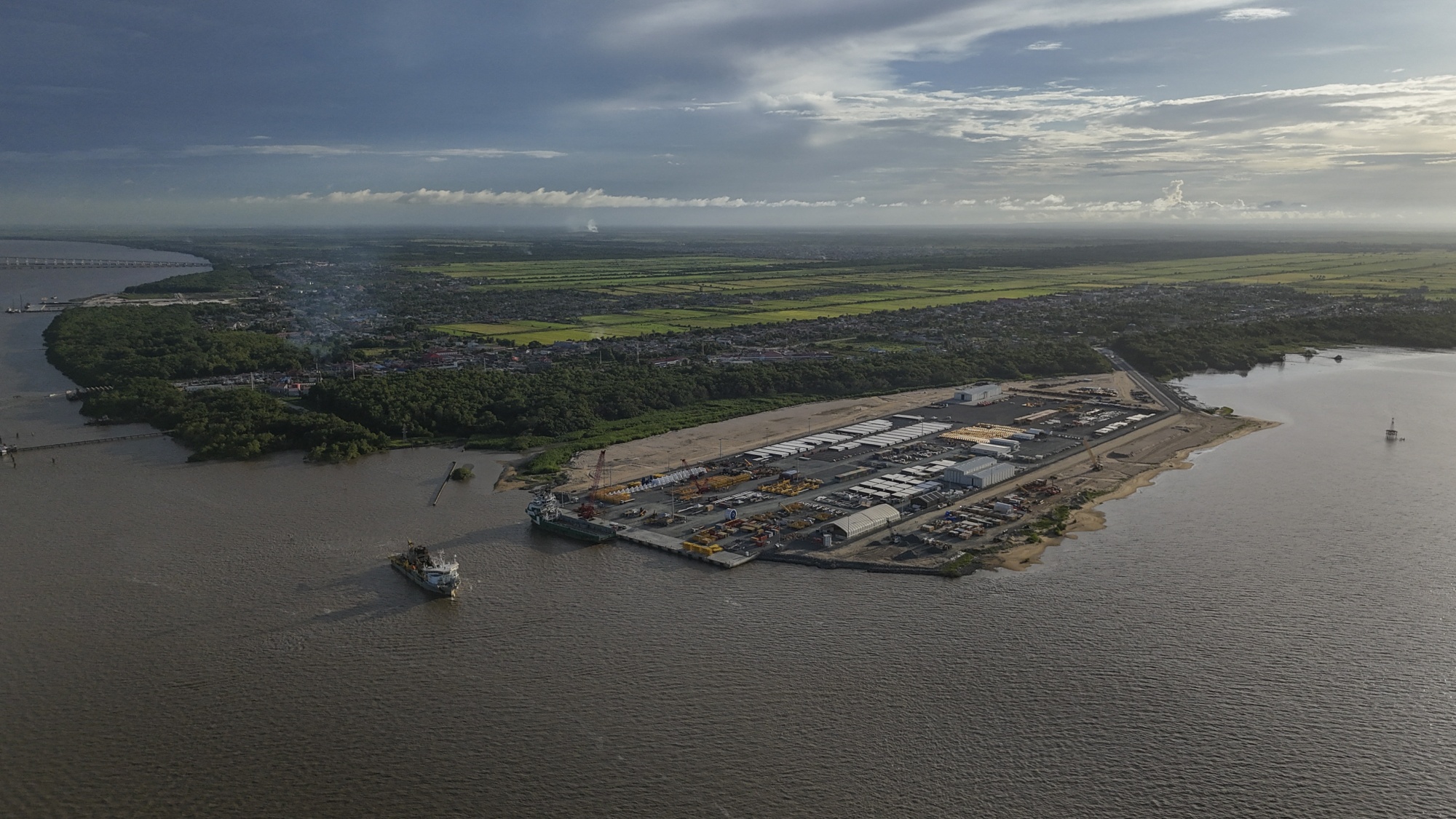 The Guyana Shore Base Inc, an ExxonMobil's associate in oil discoveries, in Georgetown, Guyana on Aug. 29, 2025.  Photographer: Joaquin Sarmiento/AFP/Getty Images