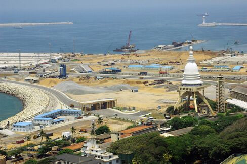 In this 2014 handout photo, construction continues on reclaimed land for the Colombo Port City project near Colombo Port in Sri Lanka.