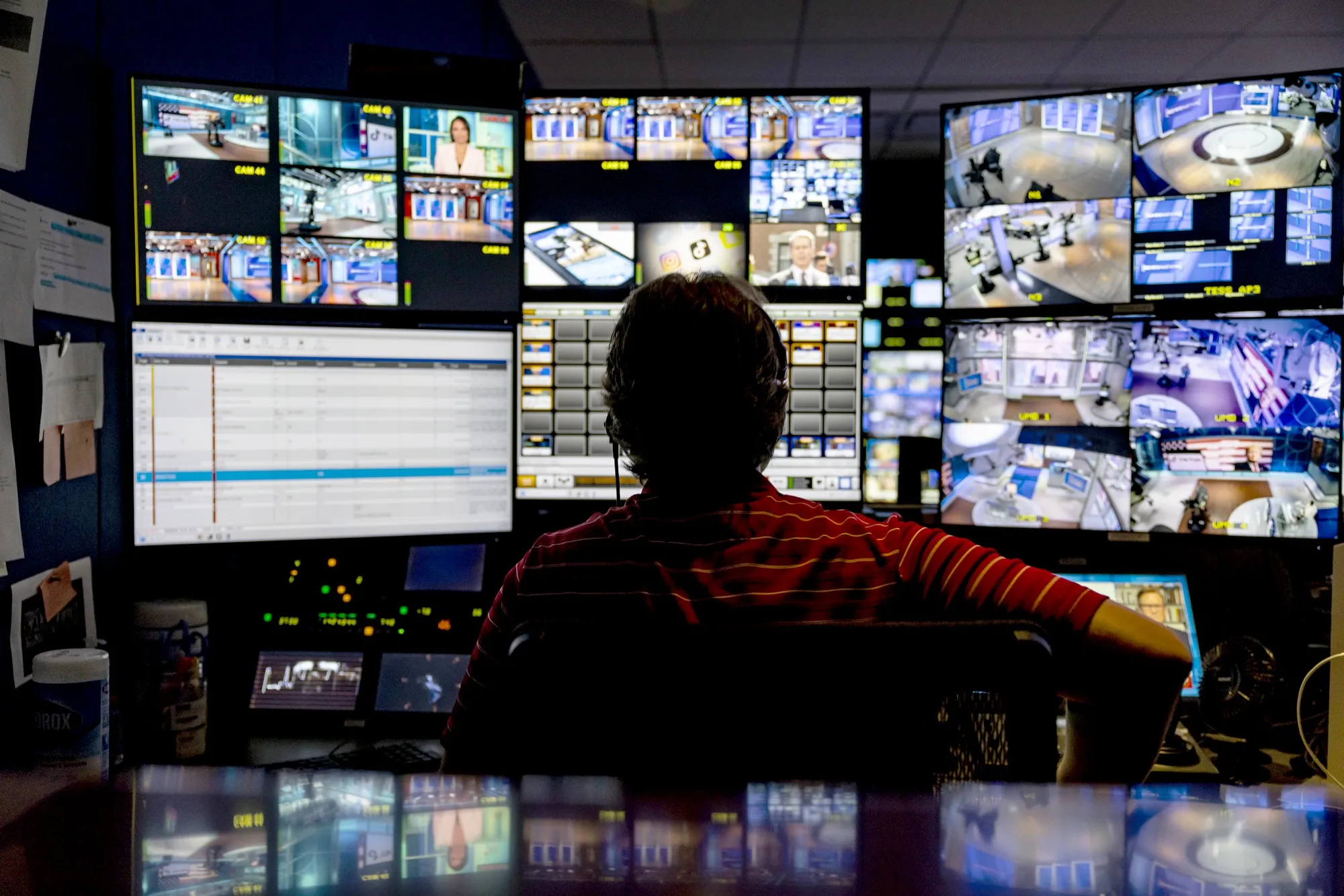 A producer works in the control room at the Chicago studios of NewsNation.