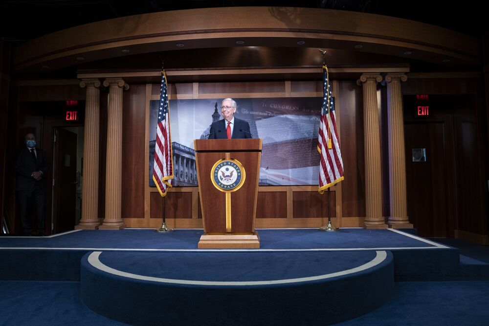 Mitch McConnell speaks during a news conference in Washington, D.C. on April 21.