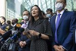 Meng Wanzhou delivers a statement to members of the media as she exits provincial court in Vancouver, Canada, on Sept. 24.