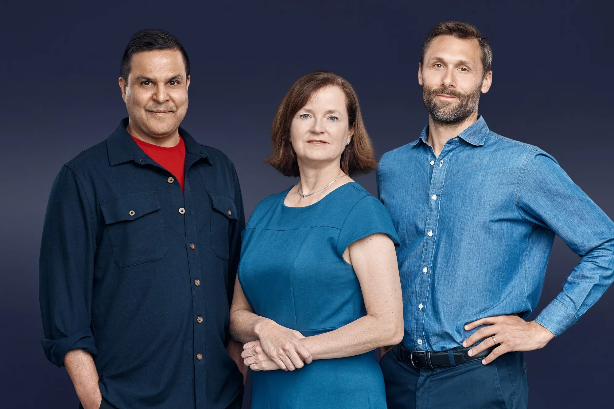 Partners of Unfold Ventures, from left, Shamez Kanji, Suzanne Agnello, and Scott Norton