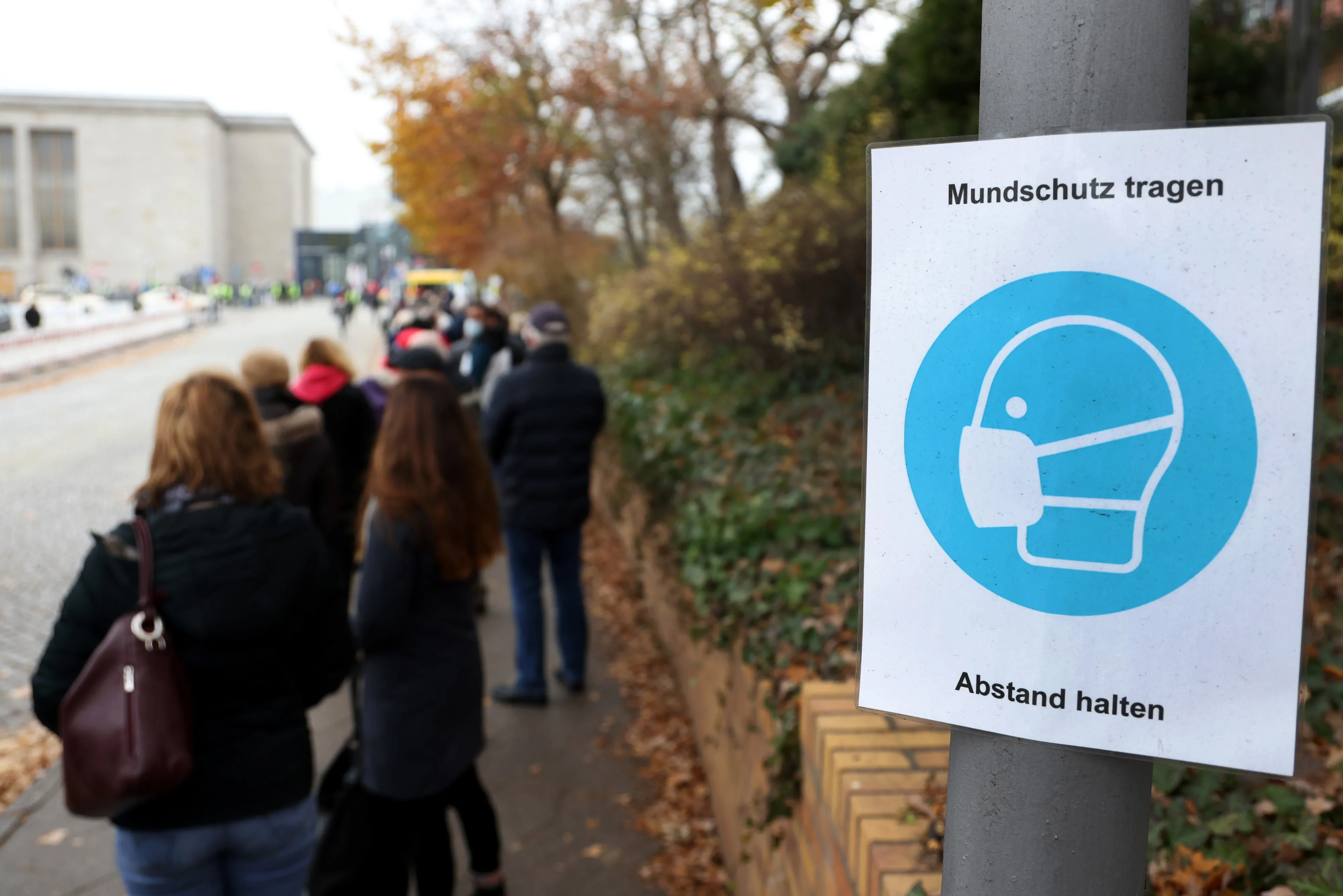 People queue for Covid-19 vaccinations at the Messe Berlin exhibition center on Nov. 15.