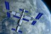 TIANGONG 3 - Chinese space station orbiting the planet Earth on black space with stars background. 3D Illustration