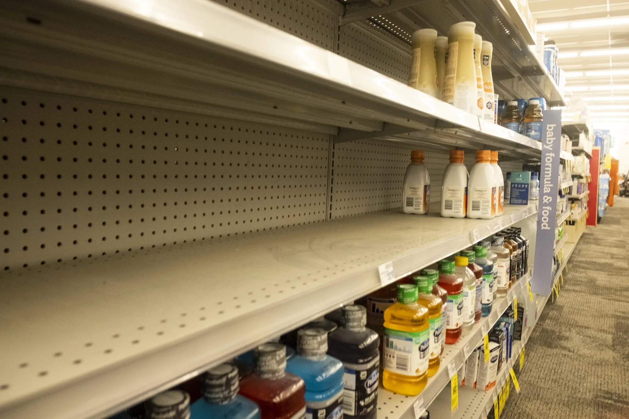 Nearly empty shelves in the baby formula aisle of a grocery store in Detroit, Michigan, on&nbsp;May 19.