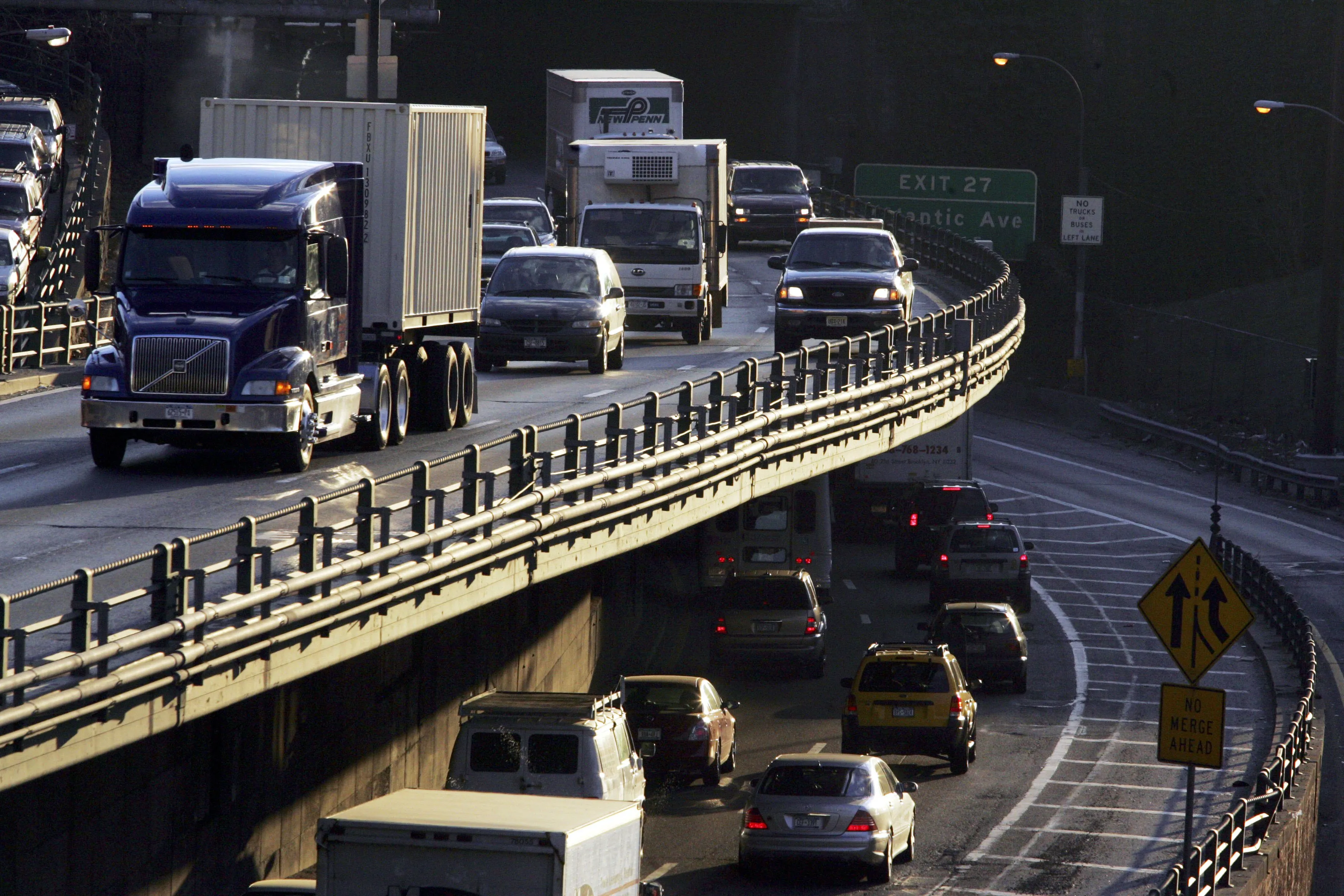 Traffic moves on the Brooklyn Queens Expressway.