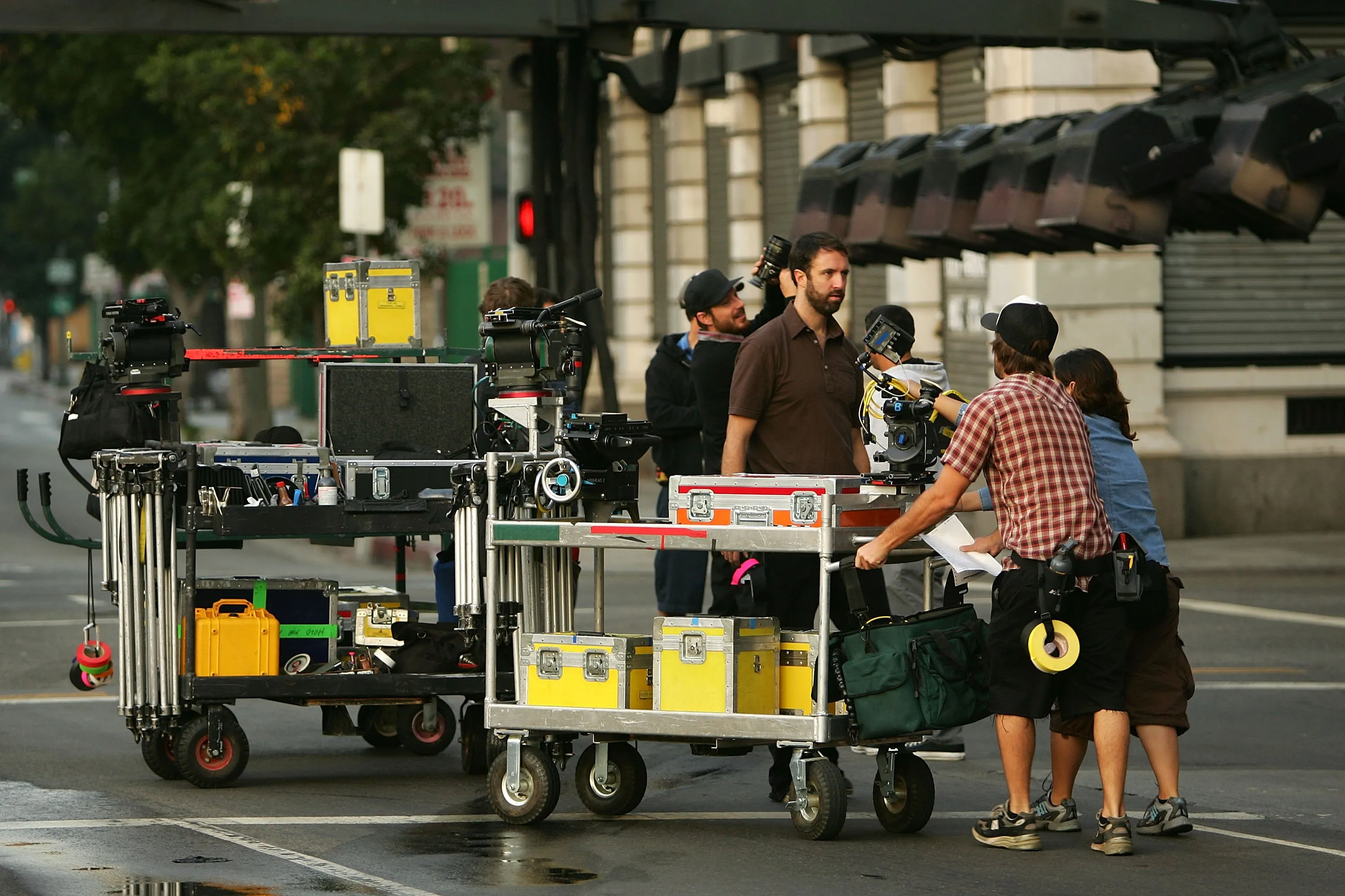 A crew sets up cameras for a commercial&nbsp;in Los Angeles.