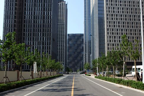 Buildings Overlook An Empty Road In Tianjin