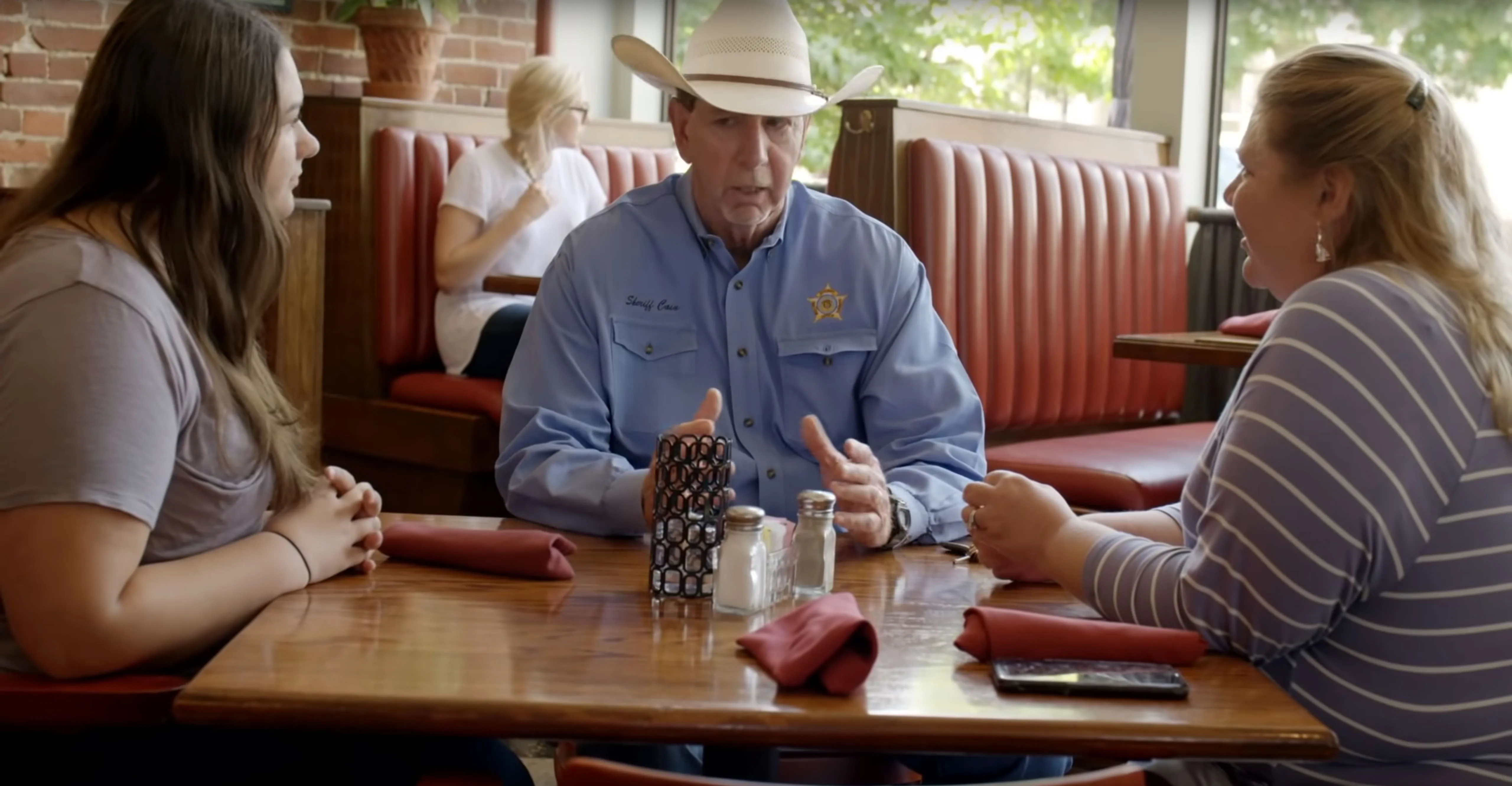 A still from a Washington, D.C.-area television advertisement that aired this summer, paid for by the National Sheriffs’ Association, featuring Sheriff Keith Cain. 