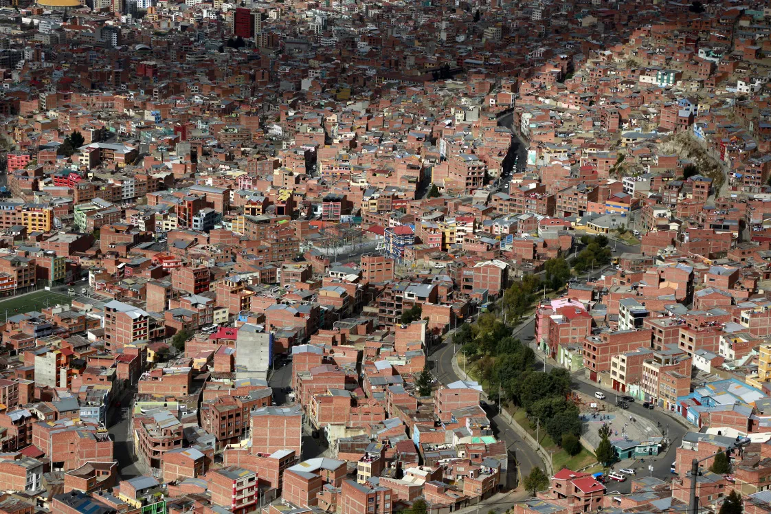 Residential homes stand in this elevated view of La Paz, Bolivia.
