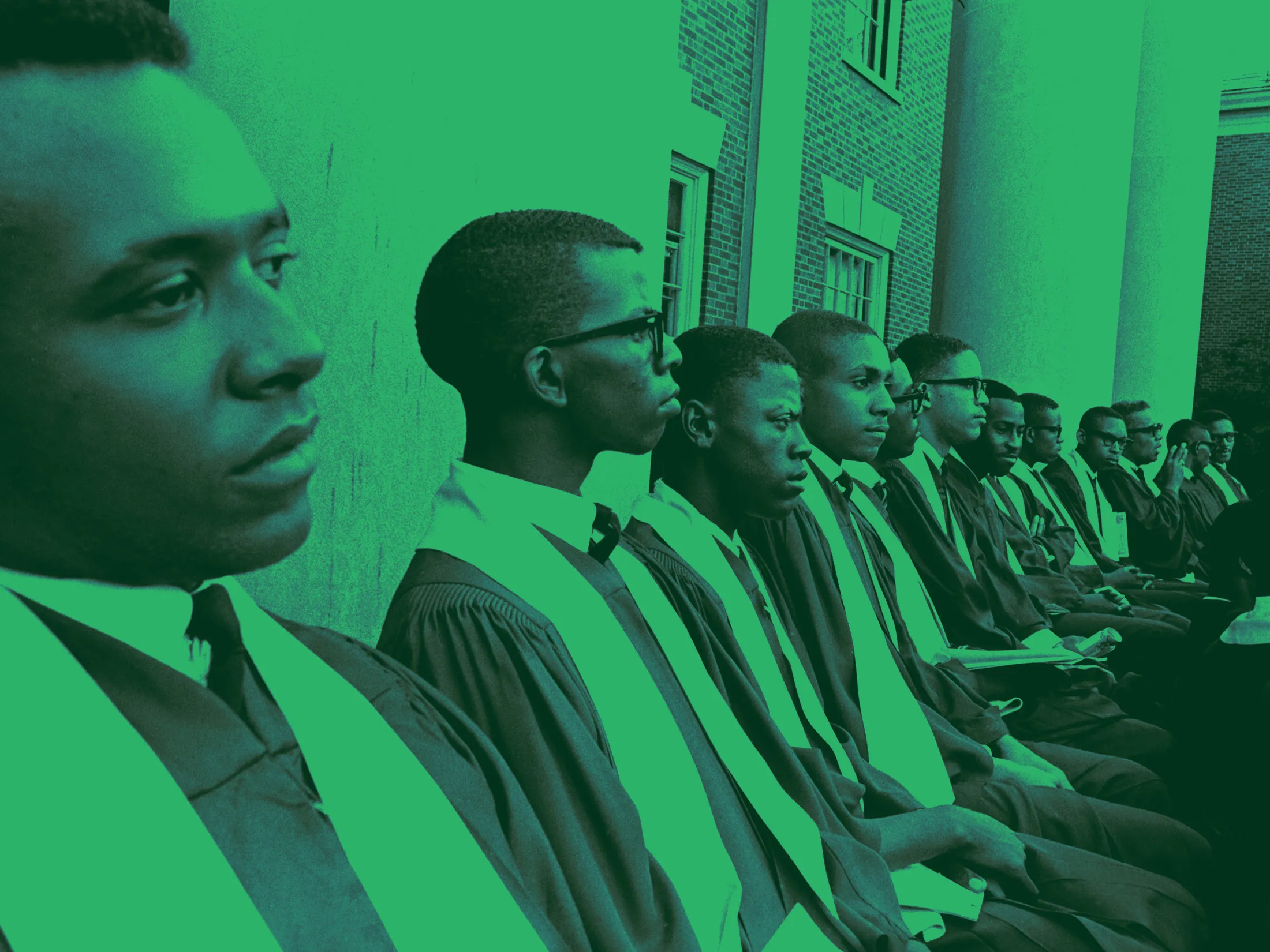 Members of the graduating class at Howard University listen to President Lyndon B. Johnson’s Commencement Address.