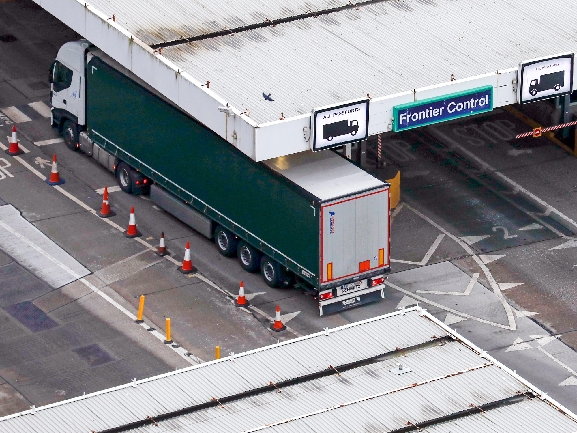 A truck enters a border control post at the Port of Dover Ltd. in Dover, U.K.