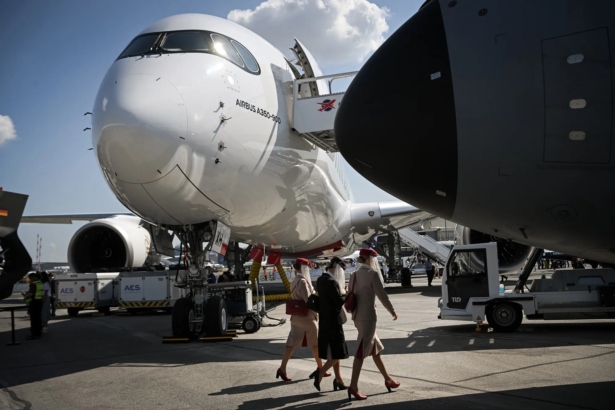 An Airbus A350-900, operated by Emirates Airline, at the Paris Air Show on Tuesday.
