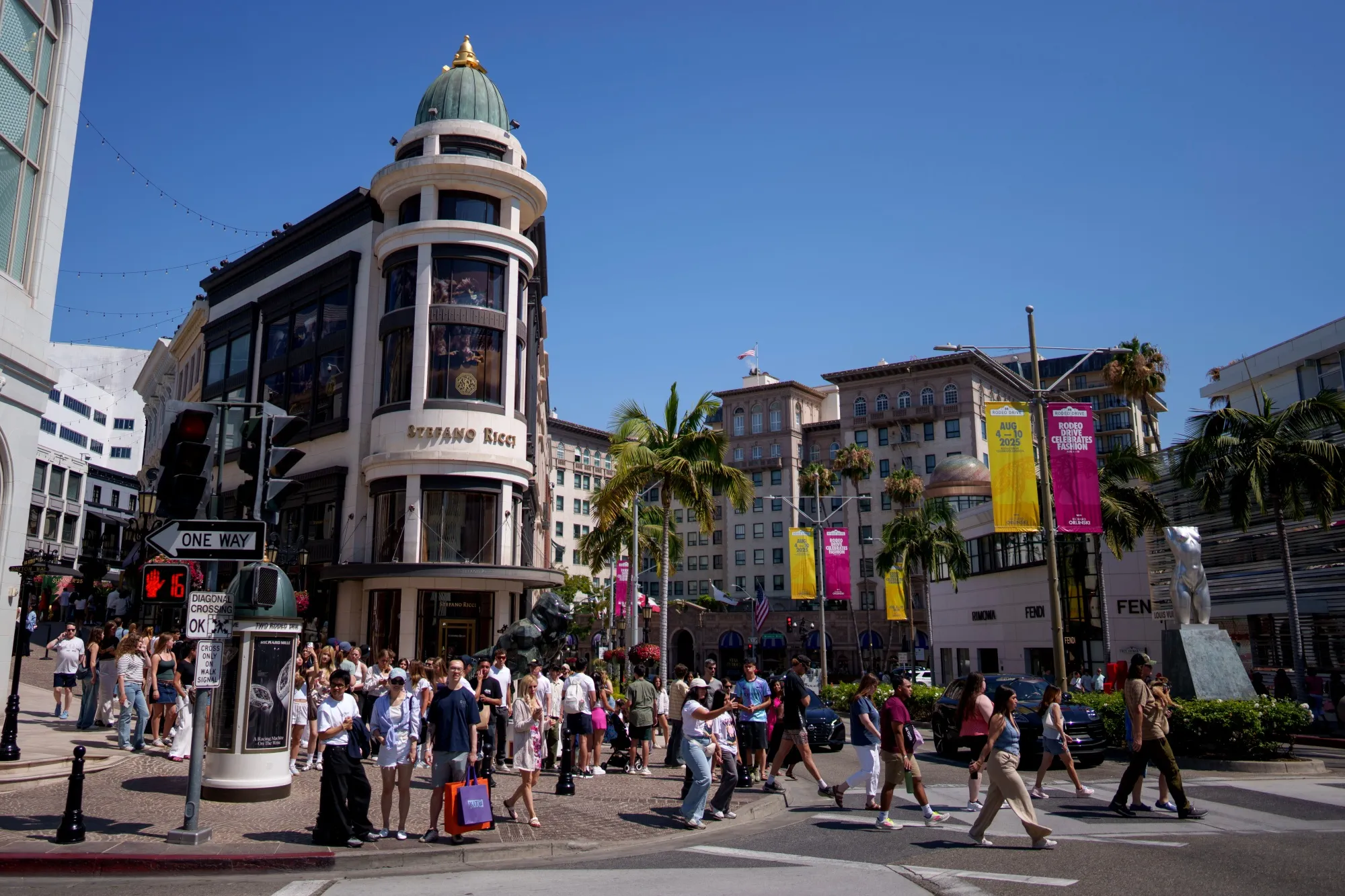 Shoppers on Rodeo Drive.