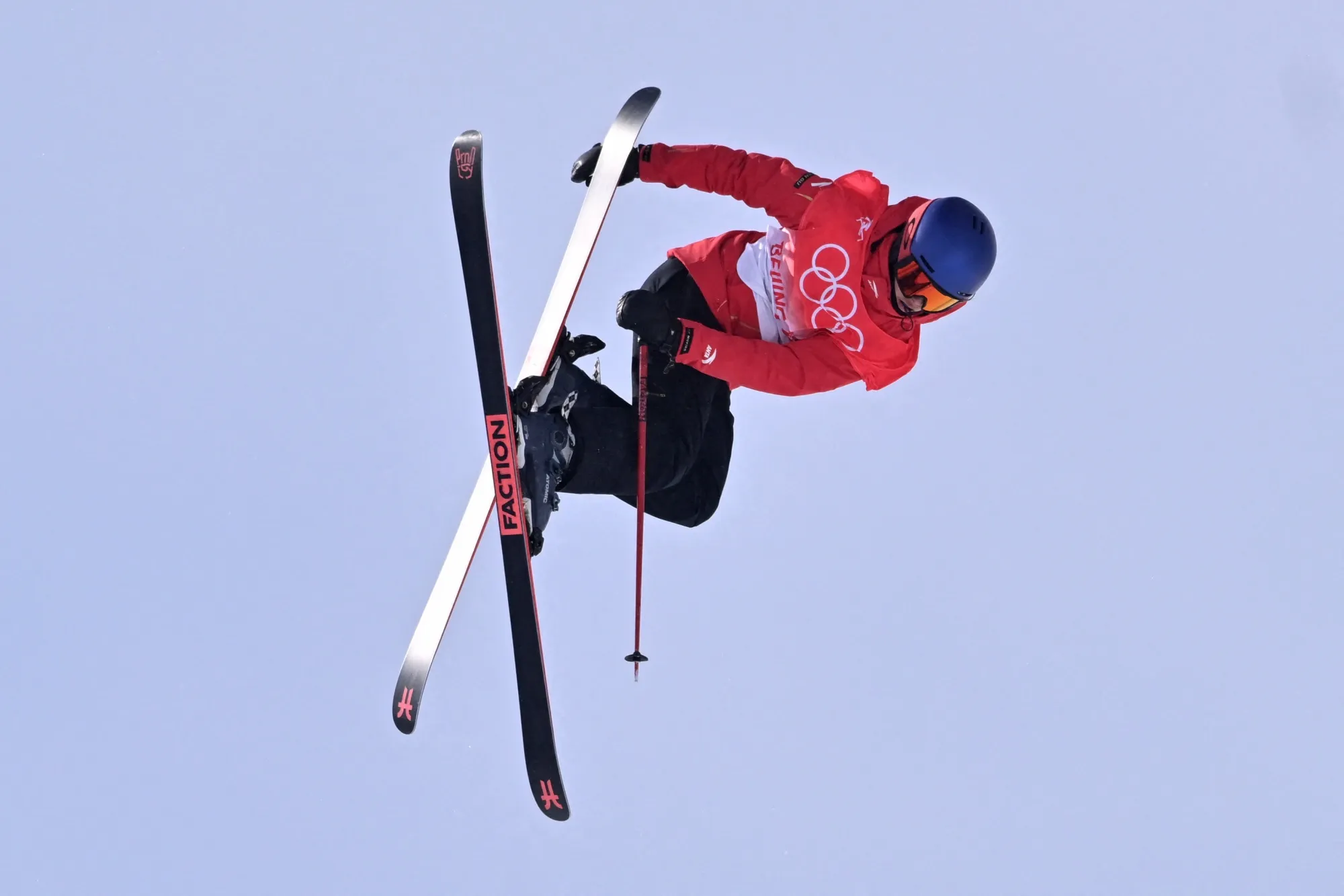 Eileen Gu competes in the freestyle skiing women’s freeski slopestyle final run on Feb. 15.