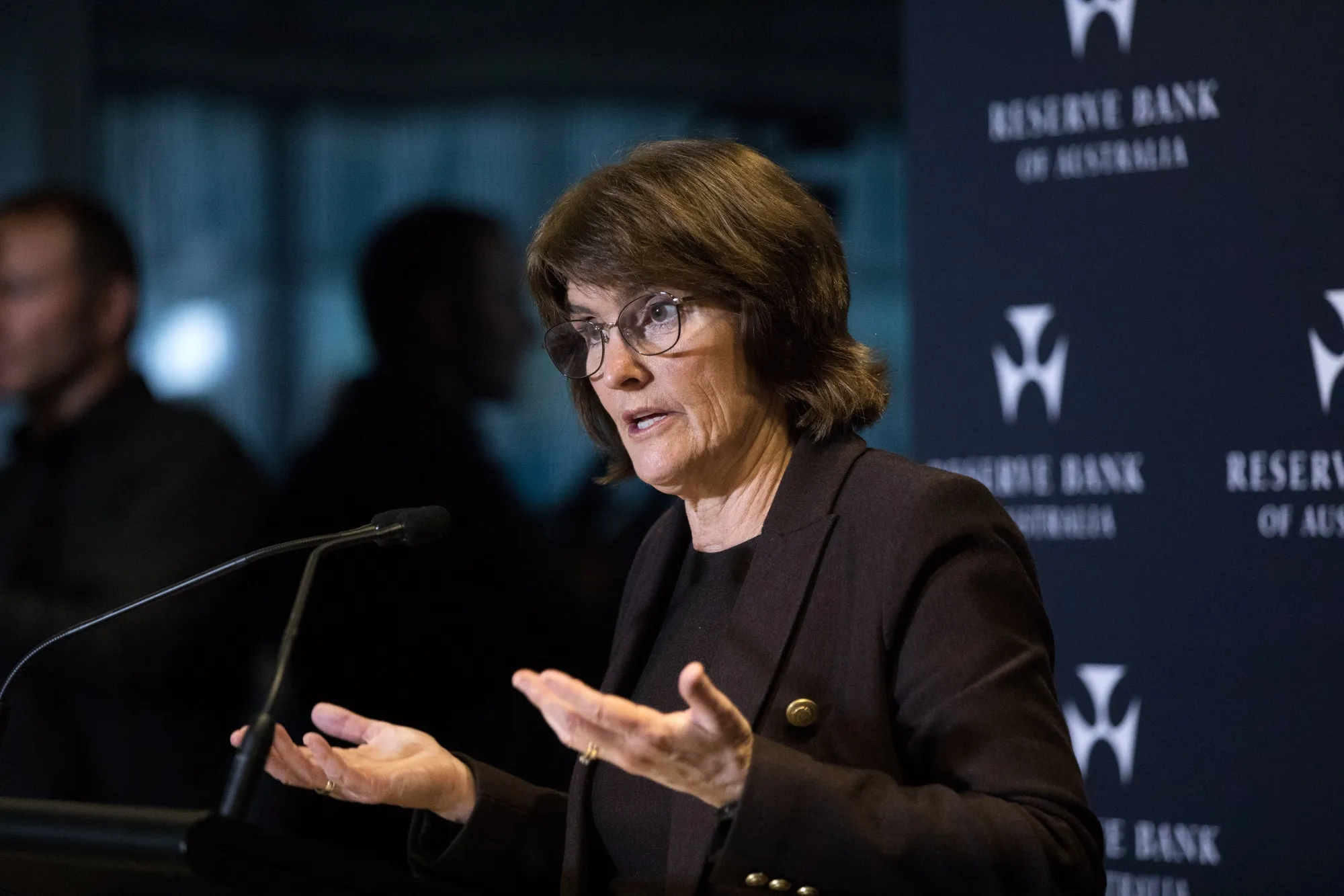 Michele Bullock, governor of the Reserve Bank of Australia, speaks during a press conference in Sydney, Australia, on Tuesday, July 8, 2025.&nbsp;
