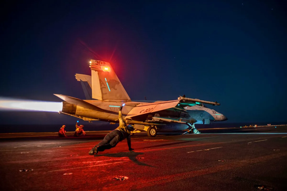A US fighter jet takes off from&nbsp;USS Dwight D. Eisenhower on Feb. 24.