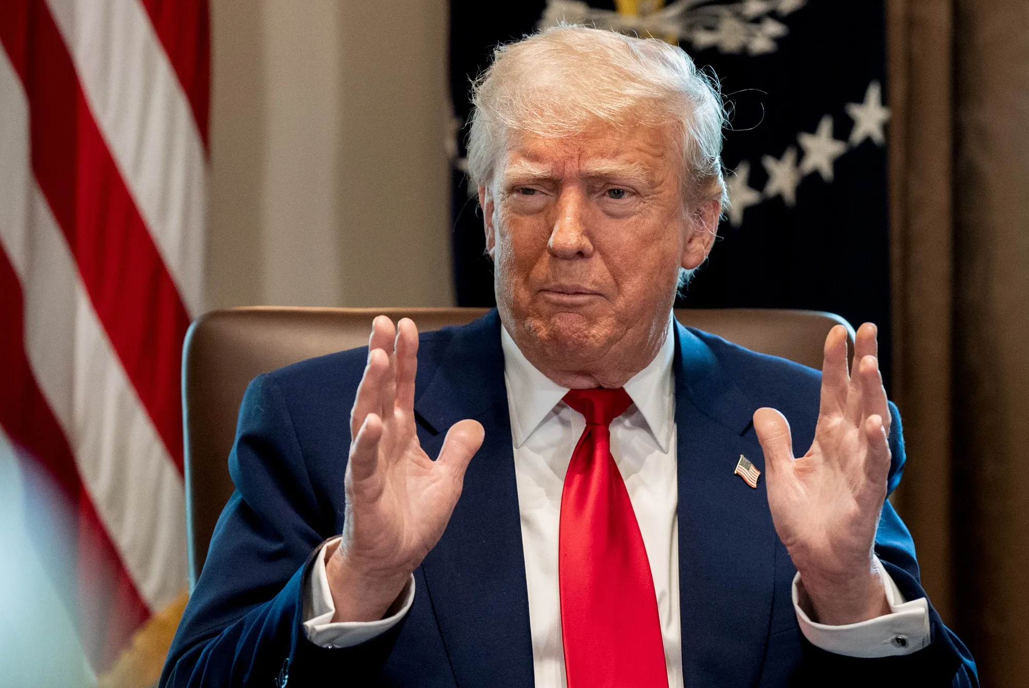 US President Donald Trump during a cabinet meeting at the White House on April 30.&nbsp;