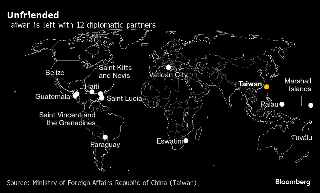 ブルームバーグのニュース記事「トランプ氏が台湾総統の米国途中降機に慎重、認めるか協議中－関係者」の画像