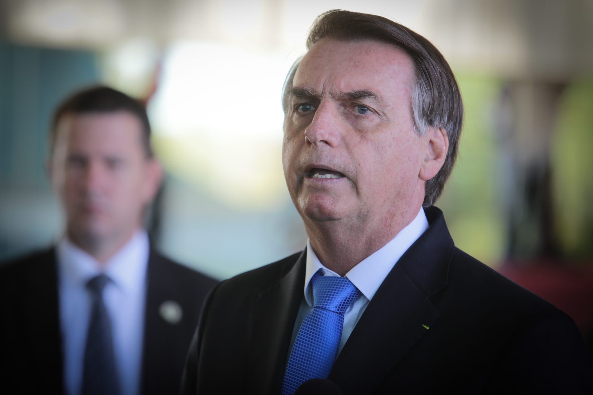 Jair Bolsonaro speaks during a&nbsp;press conference&nbsp;in Brasilia.