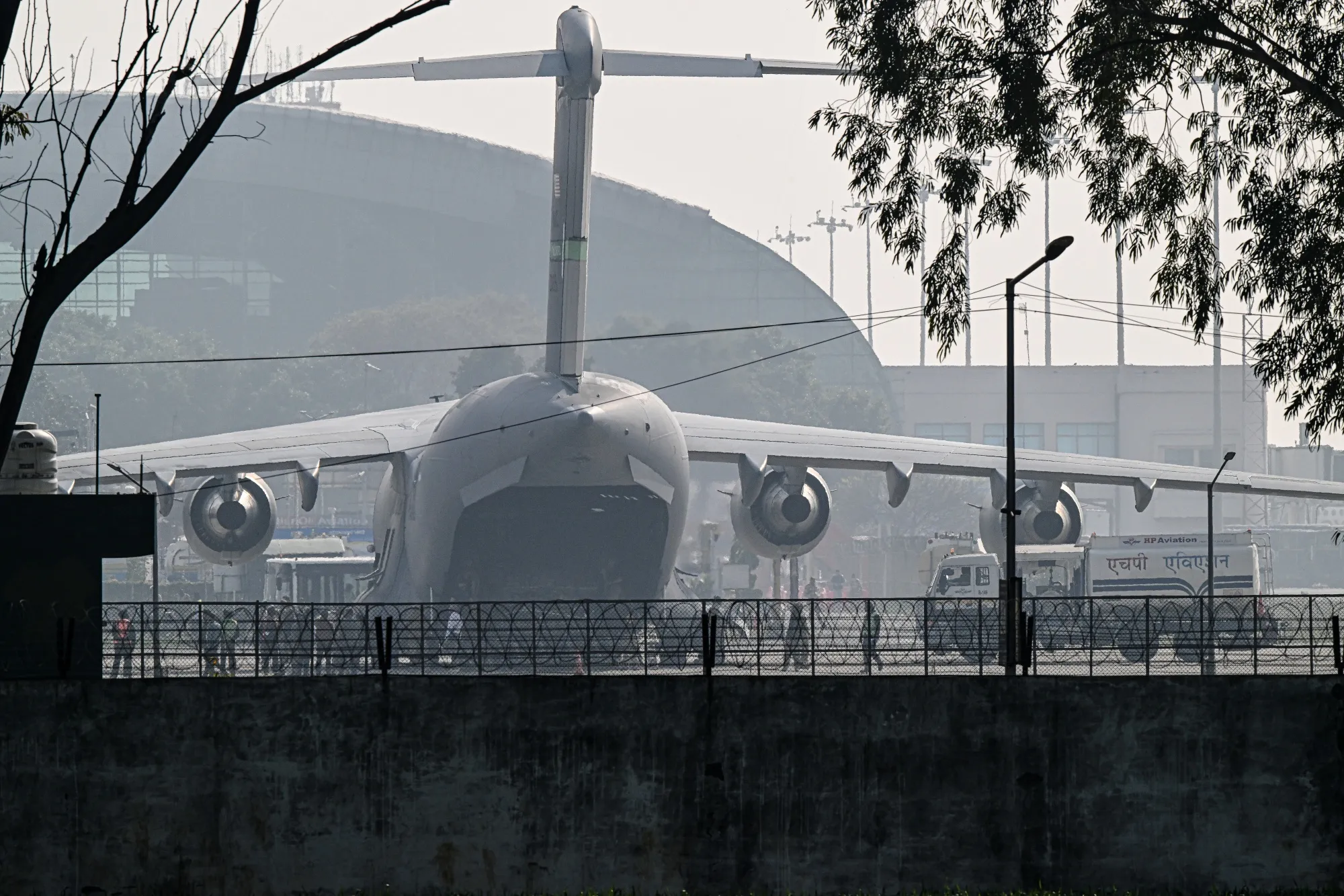 A&nbsp;US Air Force aircraft carrying undocumented Indian migrants deported by the US in Amritsar, India, on Feb 5.
