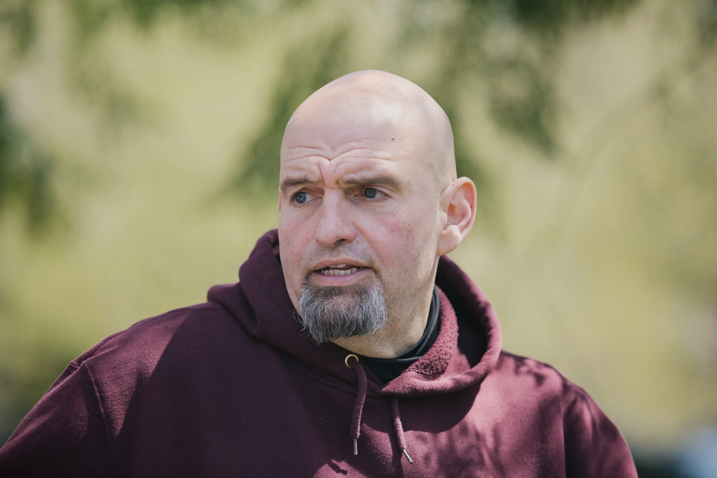 John Fetterman, lieutenant governor of Pennsylvania and Democratic senate candidate, speaks during a campaign event in Lebanon, Pennsylvania, U.S., on Saturday, April 30, 2022. Fetterman, the only candidate who has run statewide, leads the Democratic field with 33% in an Emerson College poll last month.