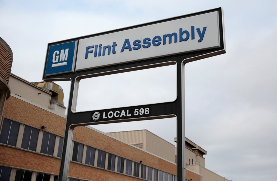 The sign for General Motors Flint Assembly Plant in Flint, Michigan. The plant opened in opened in 1947.