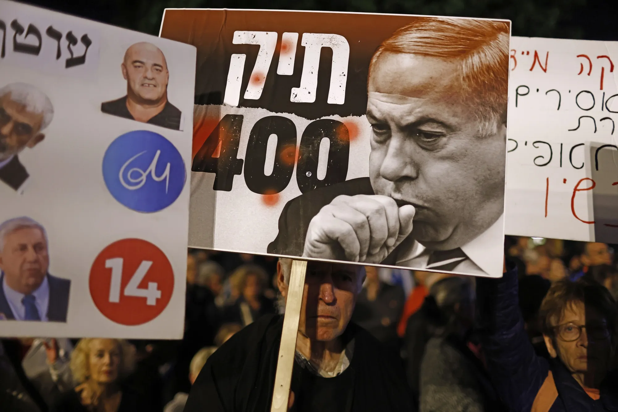 Demonstrators during an anti-government&nbsp;protest in Tel Aviv&nbsp;on Saturday, Jan. 6, 2024.