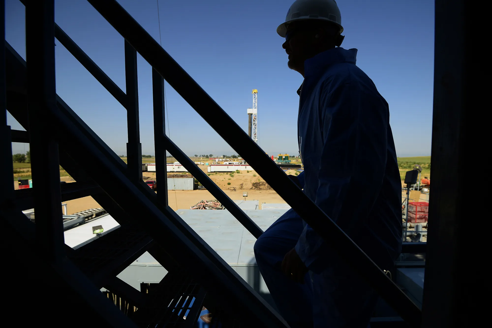 A contractor at an oil rig site in Fort Lupton, Colorado.

