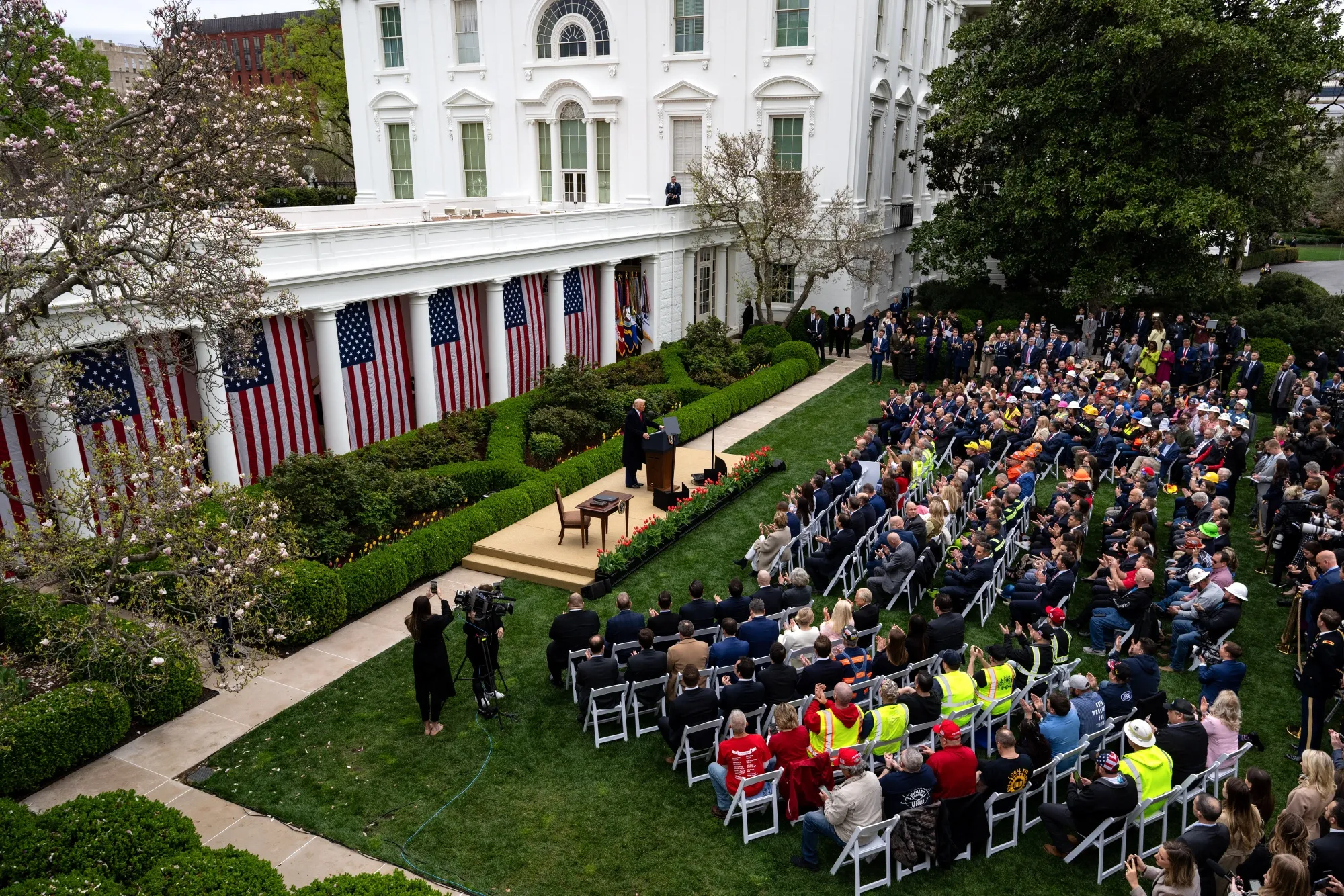 President Donald Trump speaks during a tariff announcement on April 2.