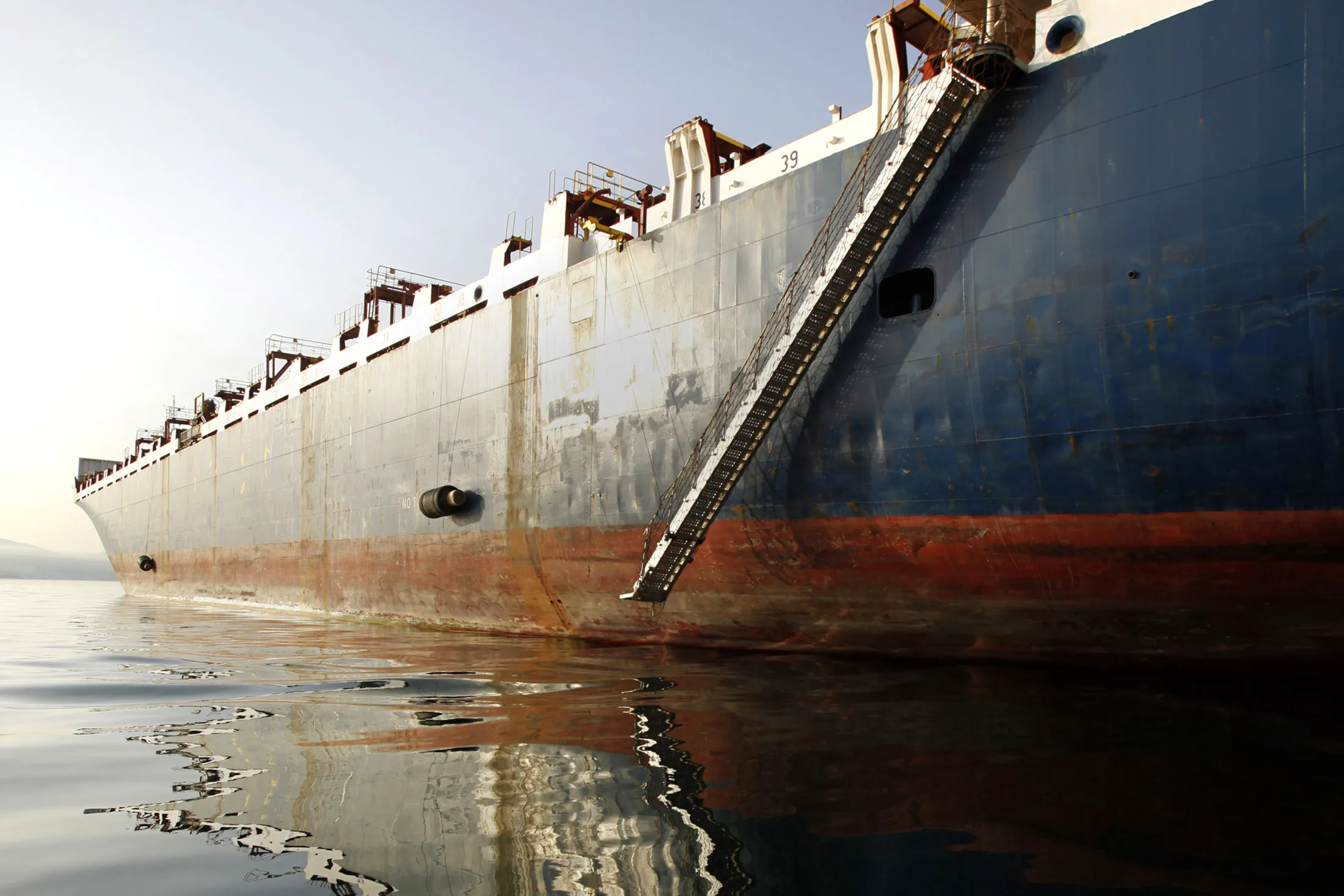 A ship at anchor in Elefsina, Greece.