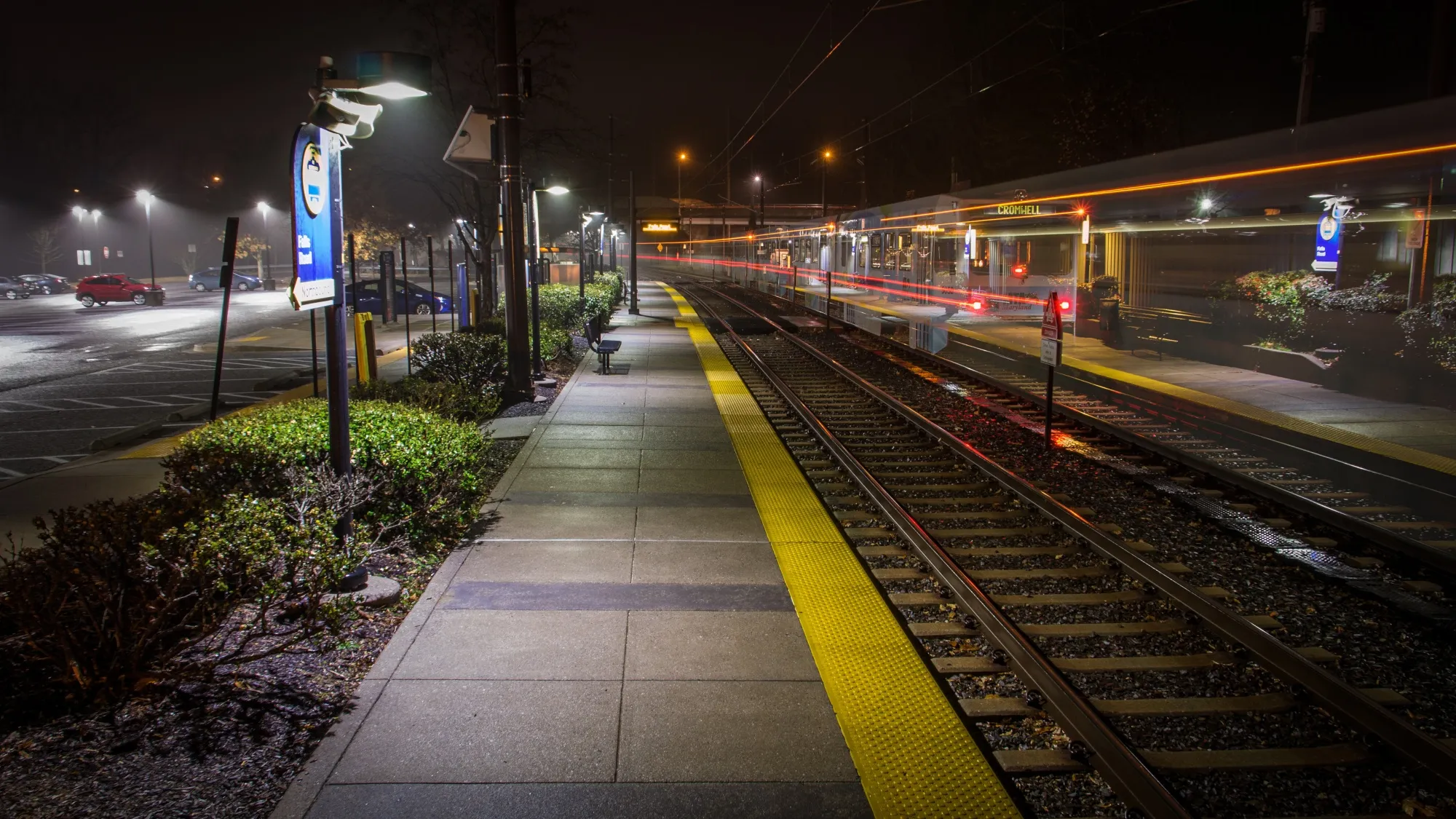 An empty light rail station platform&nbsp;in Baltimore, where development around transit lines has been slow to emerge.&nbsp;