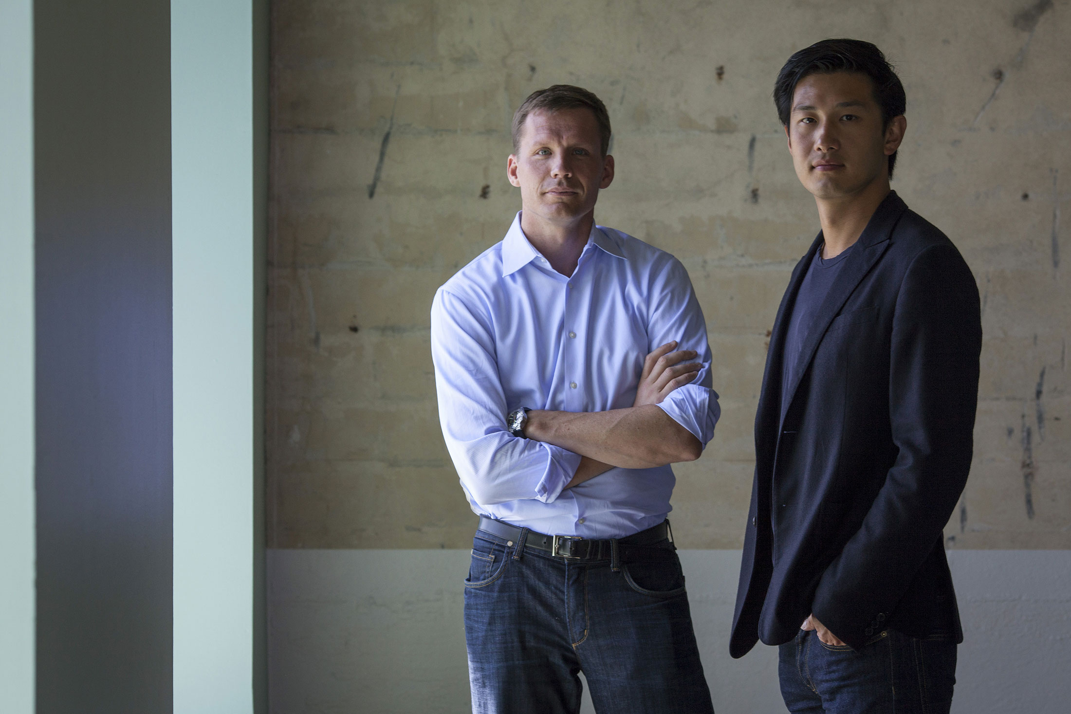 Jonathan Teo, right, and Justin Caldbeck, co-founders of the venture firm Binary Capital, in 2014.
