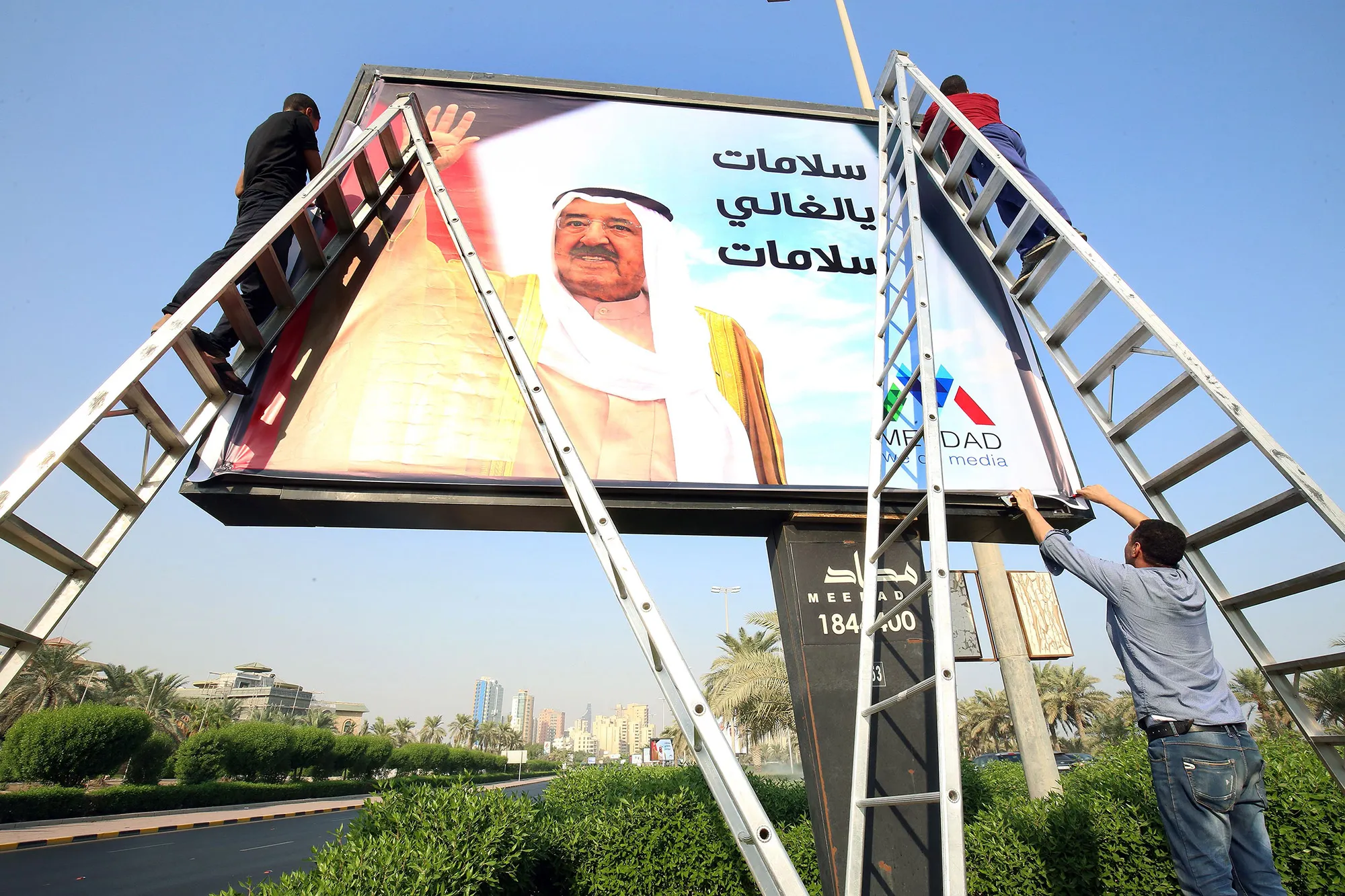 A portrait of Sheikh Sabah al-Ahmad al-Jaber al-Sabah, on a billboard on one of the main roads in Kuwait City.&nbsp;