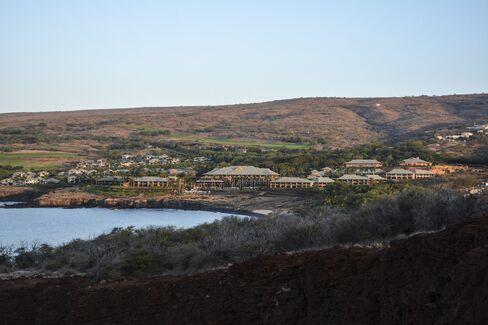 The Four Seasons Resort Lanai and its surrounding golf course seen from the hike to Sweetheart Rock.