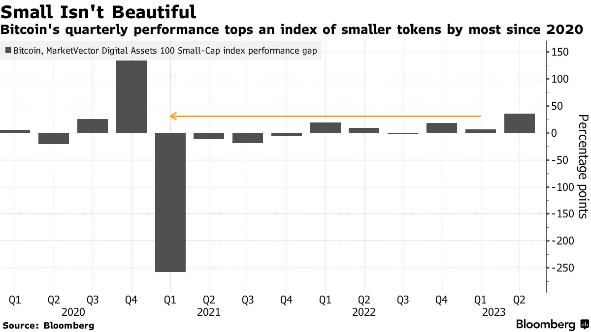 Bitcoin BTC Set for Second Quarterly Gain as Smaller Tokens Lag Most Since  2020 - Bloomberg