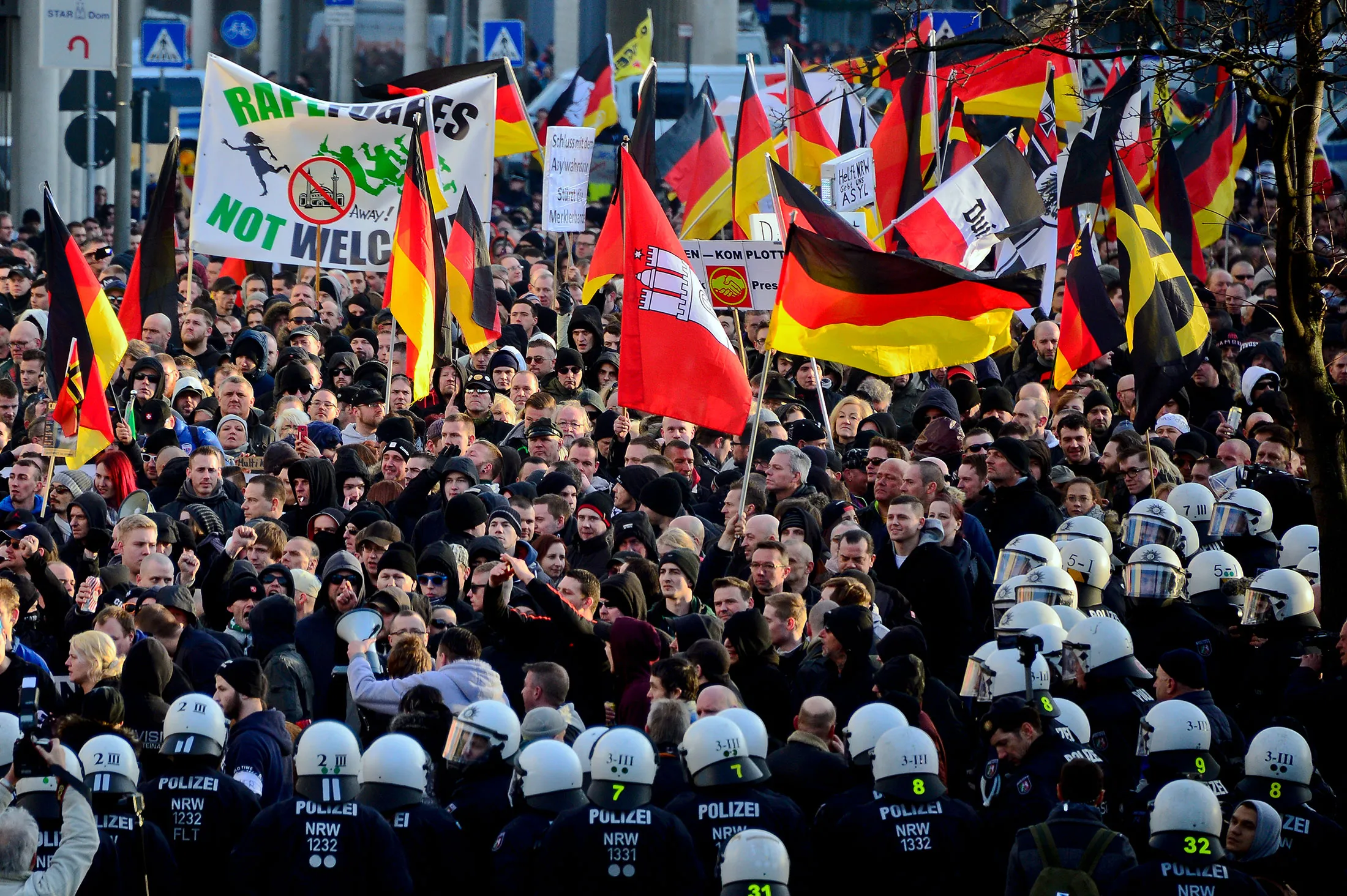 Right-wing populist groups gather to protest in Cologne, on Jan. 9, 2015.
