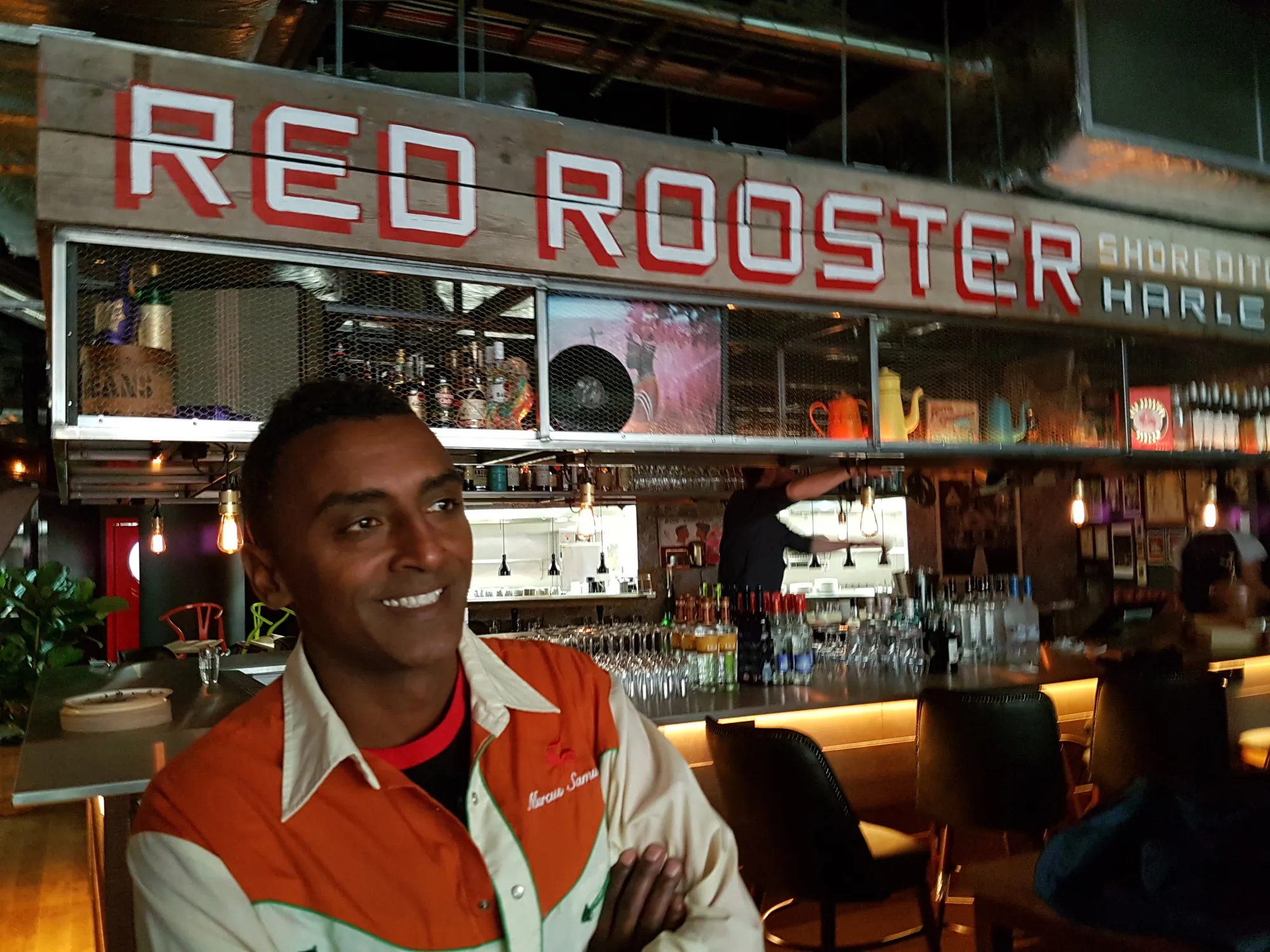 Chef Marcus Samuelsson at the new Red Rooster in London's Shoreditch neighborhood.
