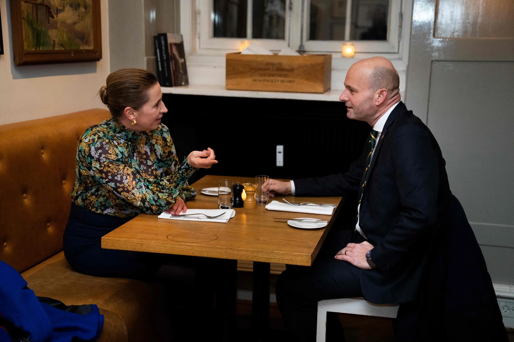 Soren Pape Poulsen, right, with Mette Frederiksen in Copenhagen, Denmark, in February.