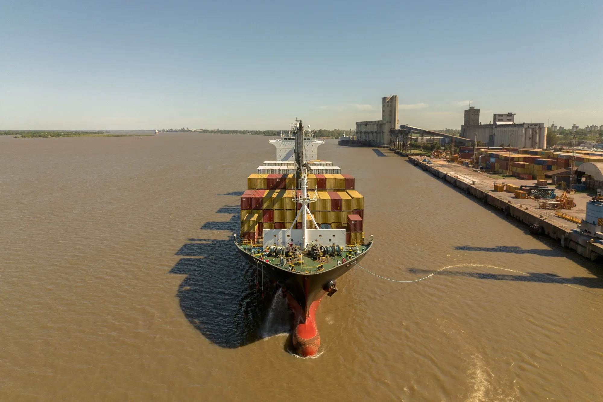 A container ship at the Port of Rosario in Argentina, on Dec. 17, 2025.