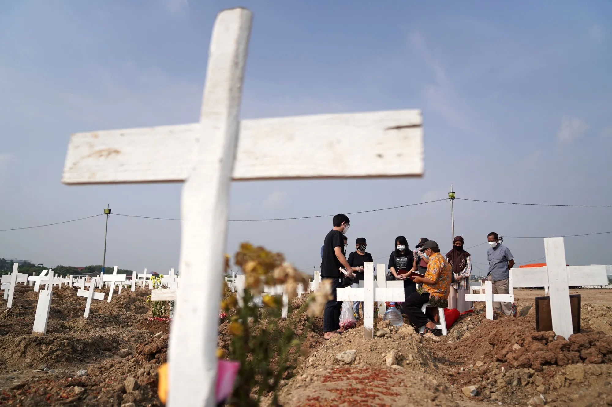 The grave of a Covid-19 victim at the Rorotan cemetery in Jakarta, Indonesia.