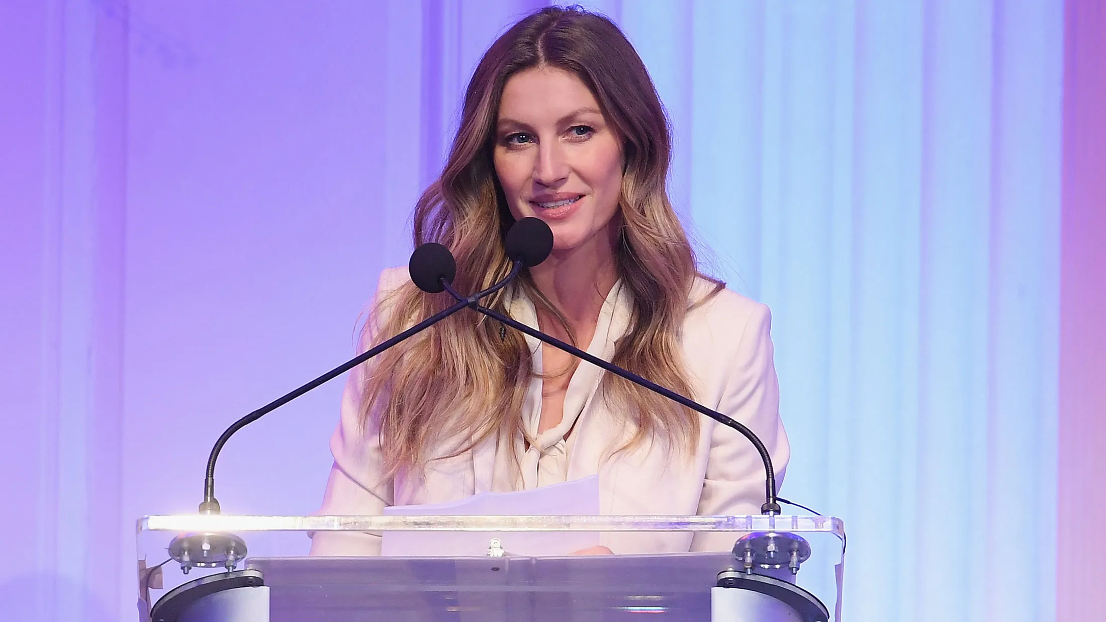 Gisele Bundchen speaks at an awards ceremony on May 9, 2017, in New York City.
