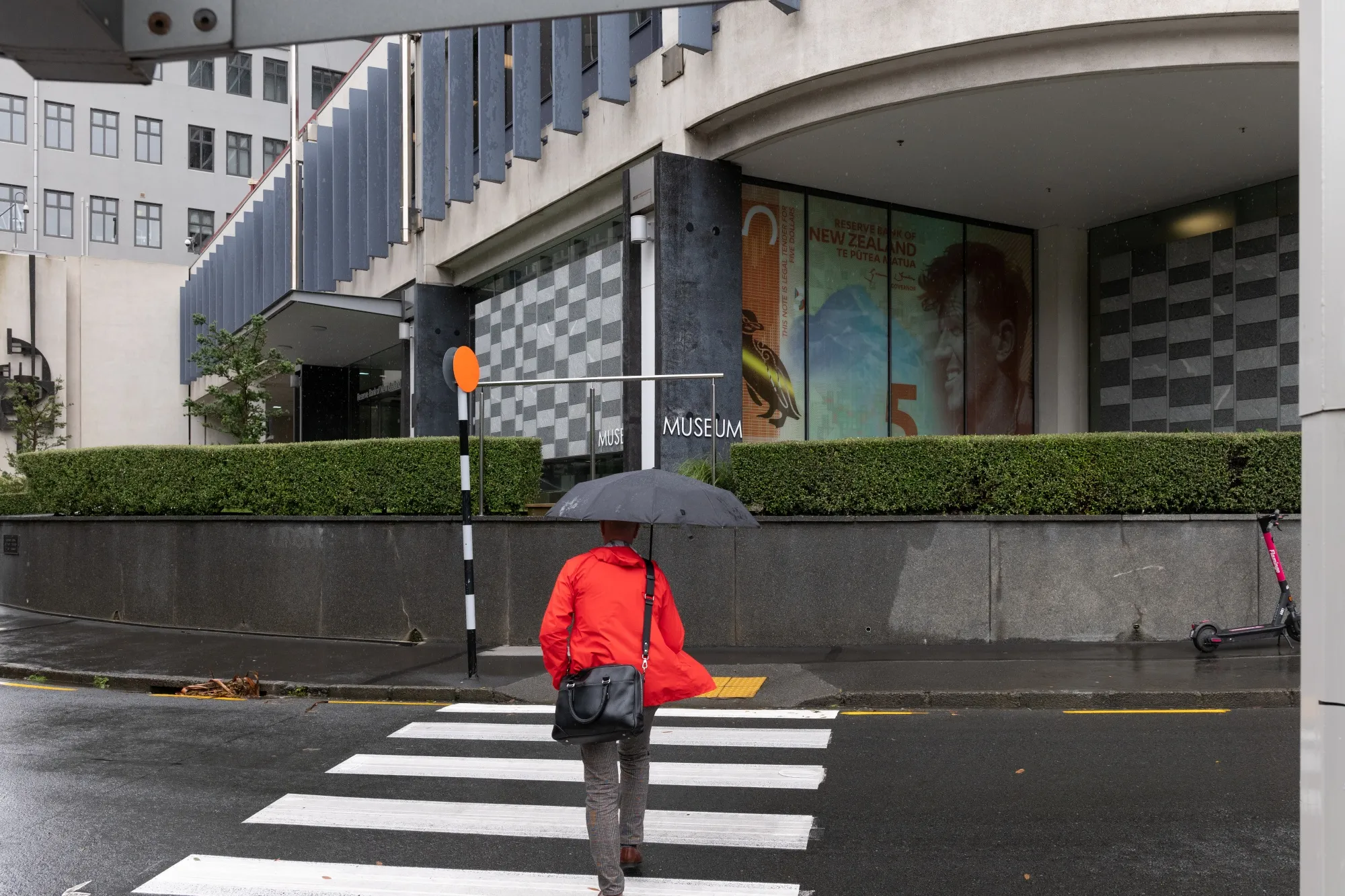 Outside the Reserve Bank of New Zealand in Wellington.
