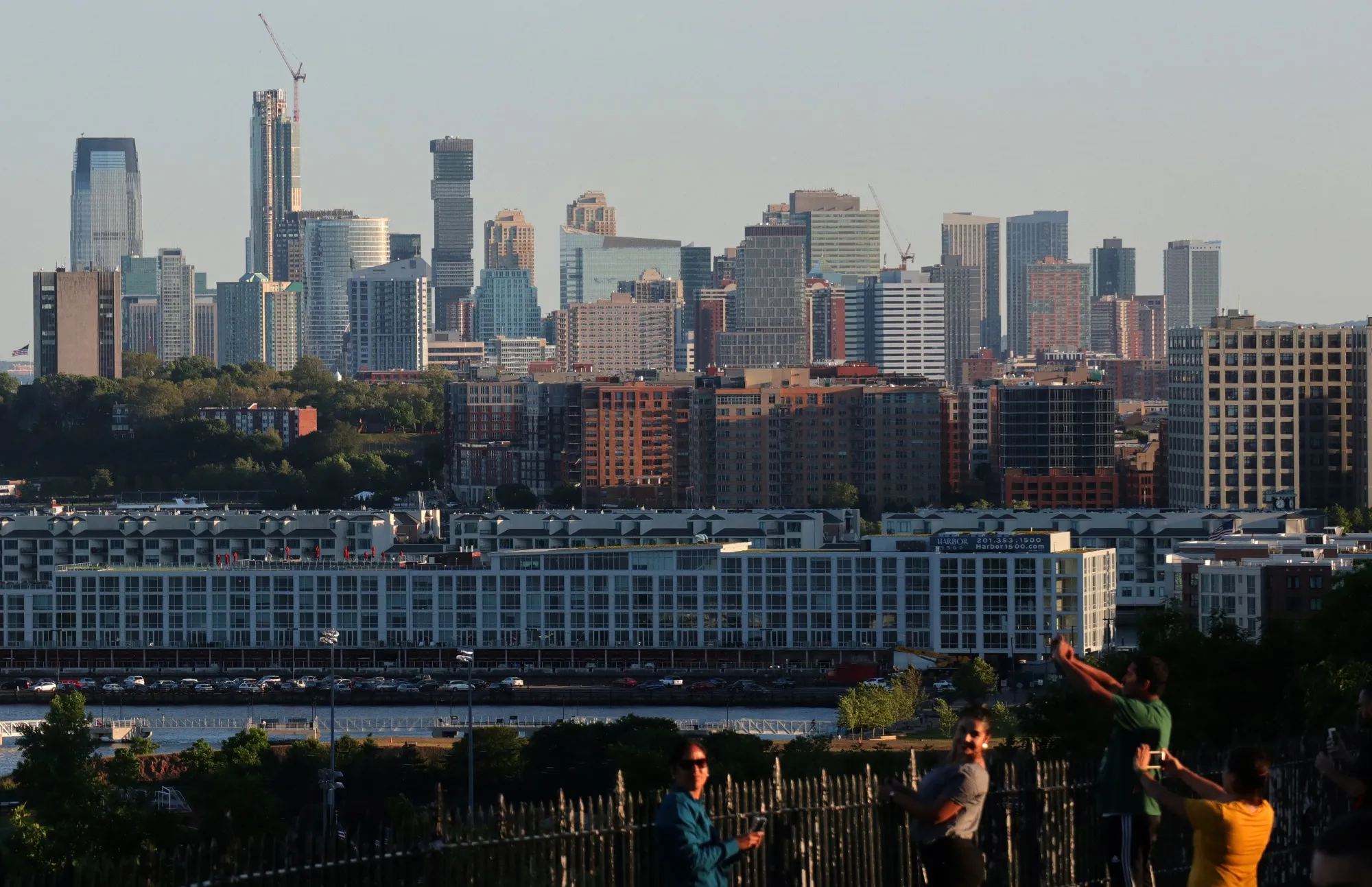 The skyline of Jersey City, New Jersey, as seen from Weehawken, New Jersey.