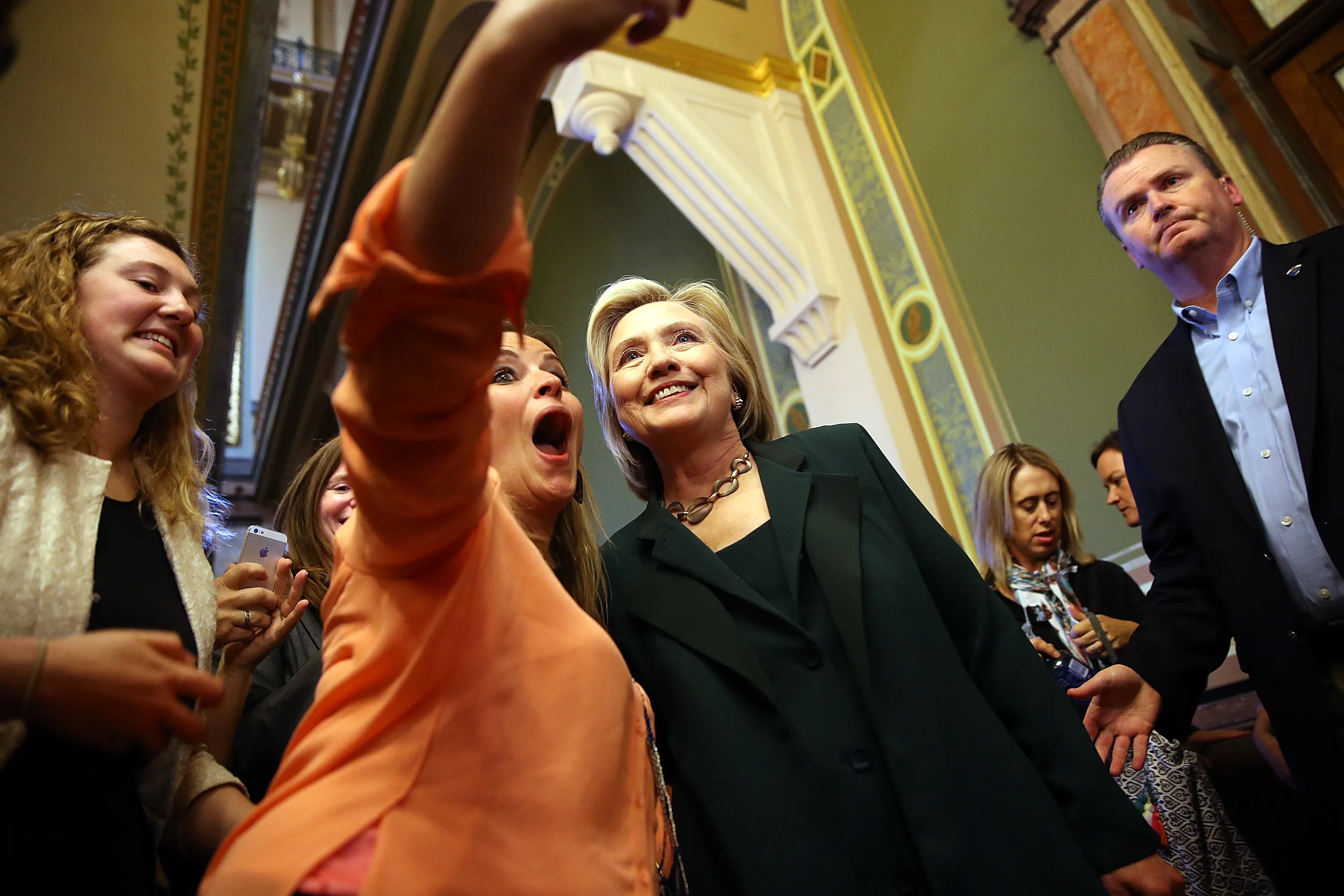 Democratic presidential hopeful and former Secretary of State Hillary Clinton during a roundtable discussion with members of the small business community at Capital City Fruit on April 15, 2015 in Des Moines, Iowa. Hillary Clinton continues to campaign throughout Iowa as she makes her second bid for President of the United States.
