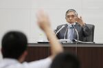 Haruhiko Kuroda, governor of the Bank of Japan (BOJ), takes questions during a news conference at the central bank's headquarters in Tokyo, Japan, on Tuesday, June 16, 2020. Kuroda said interest rates would likely remain ultralow into 2023 and warned that the pandemic could end up having a longer-than-expected impact on the economy.